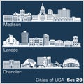 Cities of USA - Madison, Laredo, Chandler. Detailed architecture. Trendy vector illustration.