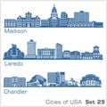 Cities of USA - Madison, Laredo, Chandler. Detailed architecture. Trendy vector illustration. Royalty Free Stock Photo