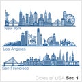 Cities of USA - New York, Los Angeles, San Francisco. Detailed architecture. Trendy vector illustration. Royalty Free Stock Photo
