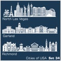 Cities of USA - North Las Vegas, Garland, Richmond. Detailed architecture. Trendy vector illustration.