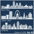 Cities of USA - Saint Paul, Saint Loius, Orlando. Detailed architecture. Trendy vector illustration. Royalty Free Stock Photo