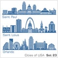 Cities of USA - Saint Paul, Saint Loius, Orlando. Detailed architecture. Trendy vector illustration. Royalty Free Stock Photo