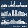 Cities of USA - Toledo, Newark, Chula Vista. Detailed architecture. Trendy vector illustration.