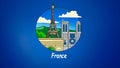 Cities of the world in cartoon stylization, France.