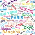 Cities of the world- colorful text seamless pattern texture