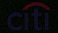 Citigroup logo made of flashing hexadecimal symbols on computer screen. Editorial 3D rendering