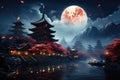 Citiy scape of japan at night, illustration Royalty Free Stock Photo