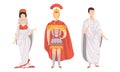 Citizens of Ancient Rome in Traditional Costumes Set, Legionary, Roman Woman, Plebeian Flat Vector Illustration