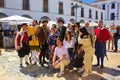 Citizens with costumed heroes of the historical festival Royalty Free Stock Photo