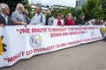 Citizens are protesting with a big poster against the amendment of the electoral law in Sarajevo