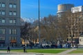 Plaza de la Ciudadania, Citizenship square, the view of the Andes mountain range from Santiago, Chile. Royalty Free Stock Photo