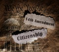 Citizenship and 14th Amendment newspaper headlines on the US Constitution - immigration law Royalty Free Stock Photo