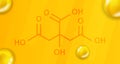 Citric acid chemical formula. Citric acid 3D Realistic chemical molecular structure Royalty Free Stock Photo