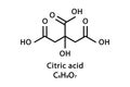 Citric acid molecular structure. Citric acid skeletal chemical formula. Chemical molecular formula vector illustration