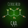 Citric acid structural skeletal chemical formula on dark background