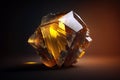 Citrine gemstone close up. Yellow crystal. Dark background.