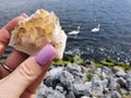 Citrine Raw Crystal Cluster Uncut Swans Lake Stones Gems River Water Rocks Royalty Free Stock Photo