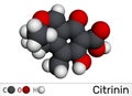 Citrinin molecule. It is antibiotic and mycotoxin from Penicillium citrinum. Molecular model. 3D rendering