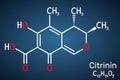 Citrinin molecule. It is antibiotic and mycotoxin from Penicillium citrinum. Structural chemical formula on the dark blue Royalty Free Stock Photo