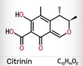 Citrinin molecule. It is antibiotic and mycotoxin from Penicillium citrinum. Skeletal chemical formula
