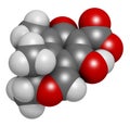 Citrinin mycotoxin molecule. 3D rendering. Atoms are represented as spheres with conventional color coding: hydrogen (white), Royalty Free Stock Photo