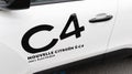 Citroen c4 e-c4 car for customer try with french dealership  french stickers on door Royalty Free Stock Photo