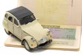 Citroen 2CV Schengen visa concept Royalty Free Stock Photo