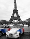 Citroen 2CV under the Eiffel Tower in Paris, France