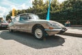 Citroen DS car parked on street, front side view of classic french auto