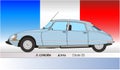 Citroen DS silhouette outlined, vintage classic car with french flag