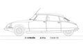 Citroen DS silhouette outlined on the white background