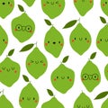 Kawaii Cartoon Lime. Colored Patterns