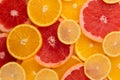 Citrus background. Slices of grapefruit lemon and orange. Concept of healthy food, diet, top view Royalty Free Stock Photo