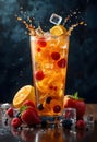 Citrus Berry Iced Drink With Dynamic Splash And Fresh Fruit Composition Royalty Free Stock Photo