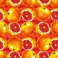 Citrus bright repeat background, grapefruit and half grapefruit seamless pattern. Vector illustration