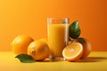 Citrus delight Fresh oranges, a glass of juice on pastel background