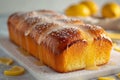 Citrus delight Lemon bread, sugar coated, whole loaf in close up view