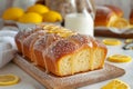 Citrus delight Lemon bread, sugar coated, whole loaf in close up view