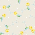 Citrus drink print. Seamless pattern cocktail garnished with lemon slice, mint and dots