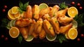 Citrus Flavored Chicken Wings With Limes On Black Background