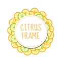Citrus frame with orange and lime. Summer frame, label fruit