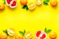 Citrus frame of oranges and frapefruit top view