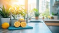 Citrus Fresh: Bright Kitchen Still Life with Lemons & Plants Royalty Free Stock Photo
