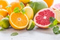 Citrus fresh fruit. Orange grapefruit lemon lime with mint leave