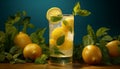 Citrus freshness in a lemon mojito, mint leaf garnish generated by AI