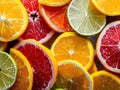 Citrus fruit background. Slices of orange, lemon, grapefruit and lime. Generative AI Royalty Free Stock Photo