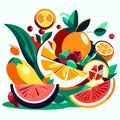 Citrus fruit and berries. Vector illustration in flat style. Generative AI Royalty Free Stock Photo