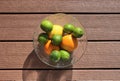 Citrus Fruit in a Clear Bowl, Oranges, Lemons, Limes