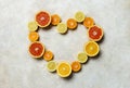 Citrus fruit heart background for your text