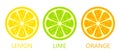 Citrus fruit icons, lemon lime and orange slice Royalty Free Stock Photo